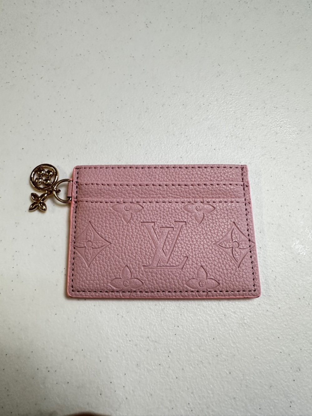Louis Vuitton Pink Embossed Monogram Card Holder with Charm